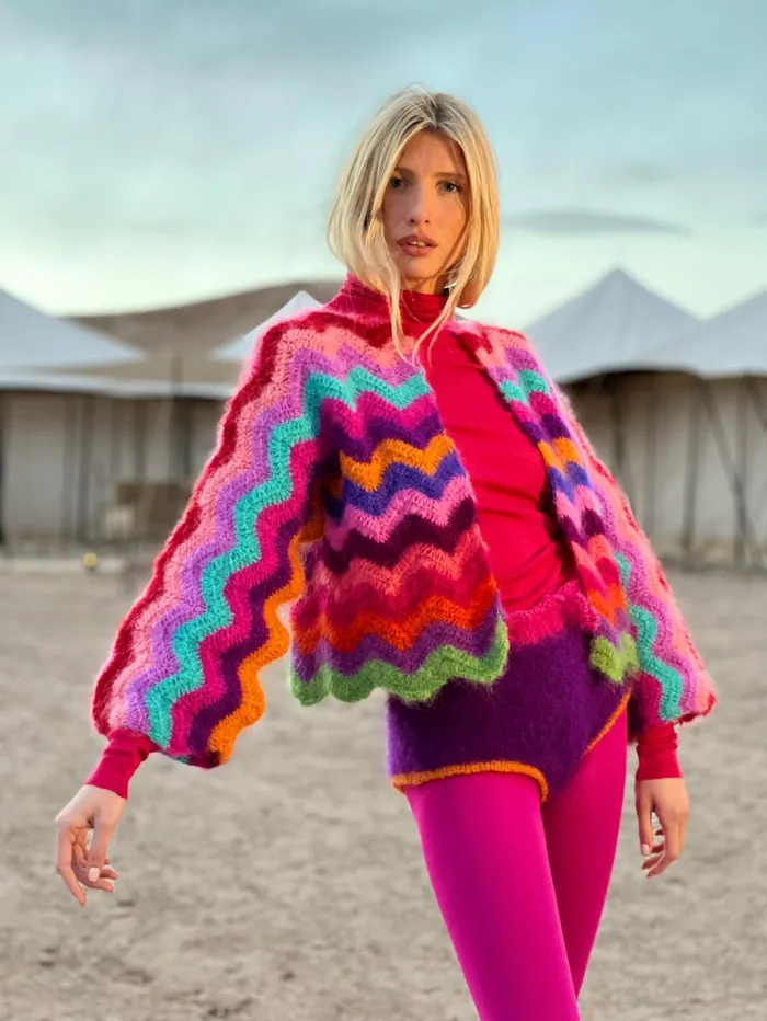 Boleros Women Rose Carmine BOLERO WAVE MOHAIR MULTICOLOR