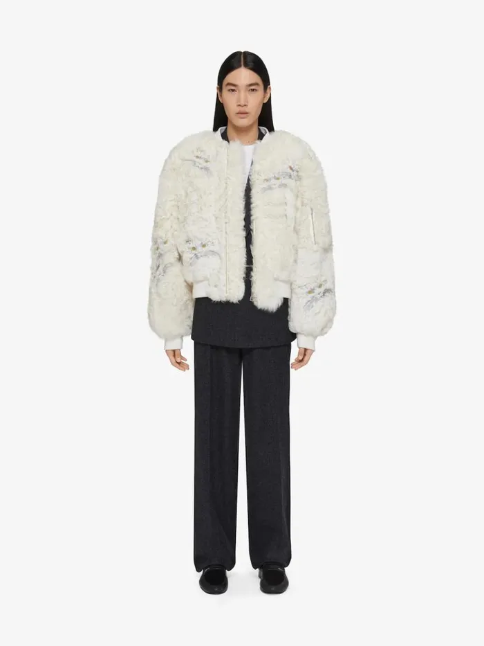 Bomber In Cat Embroidered Shearling White Men Givenchy Coats and Jackets