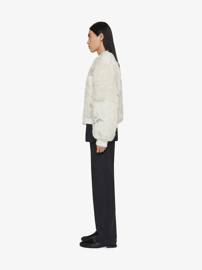 Bomber In Cat Embroidered Shearling White Men Givenchy Coats and Jackets