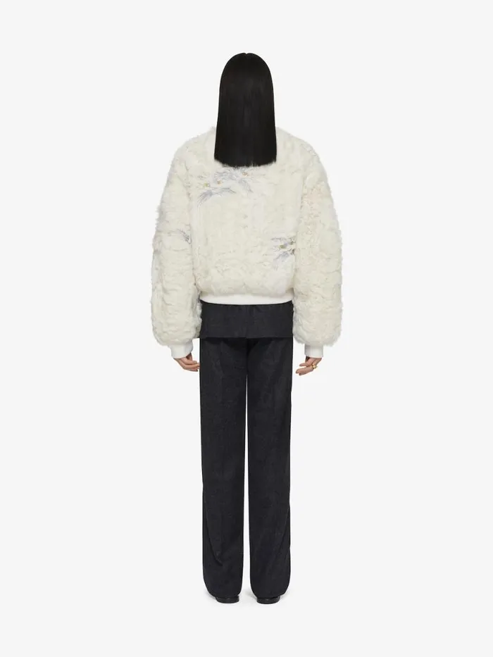 Bomber In Cat Embroidered Shearling White Men Givenchy Coats and Jackets
