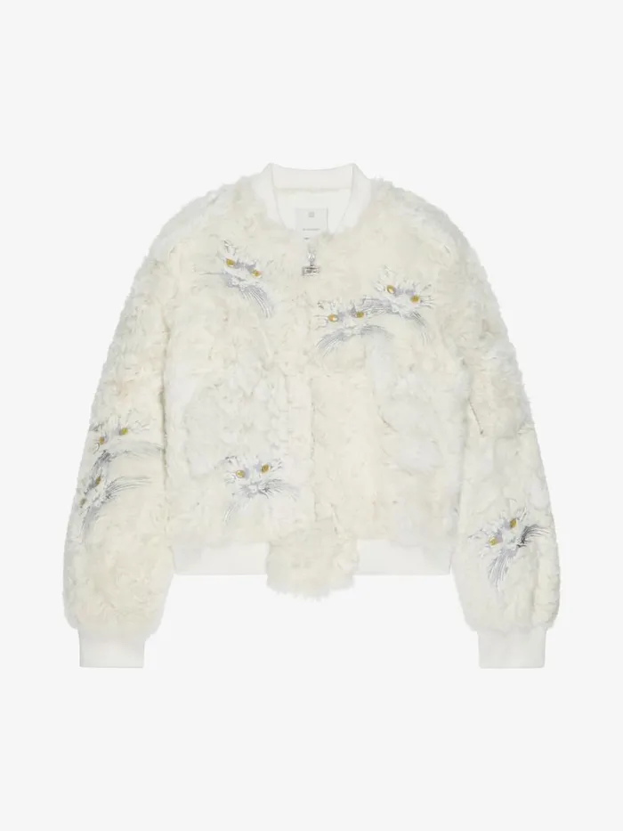 Bomber In Cat Embroidered Shearling White Men Givenchy Coats and Jackets