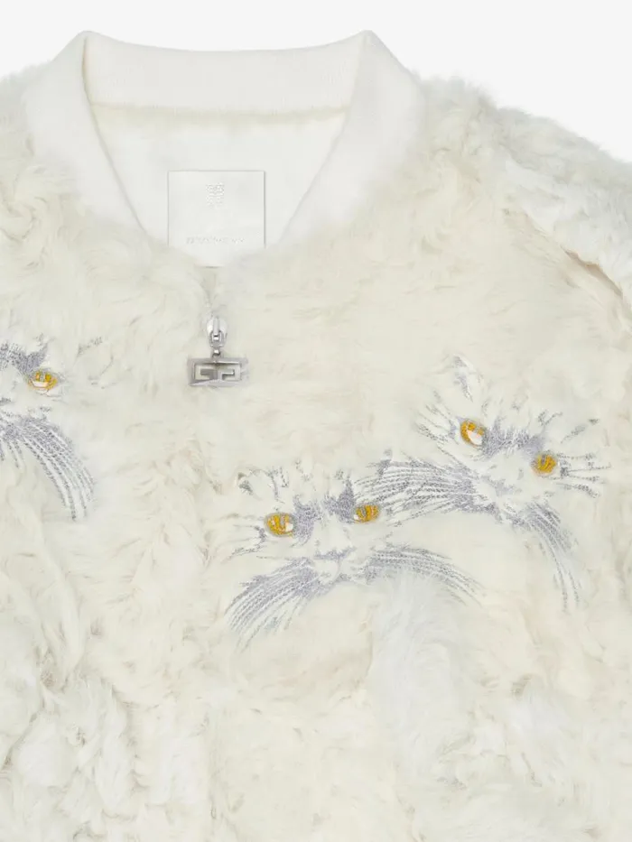 Bomber In Cat Embroidered Shearling White Men Givenchy Coats and Jackets