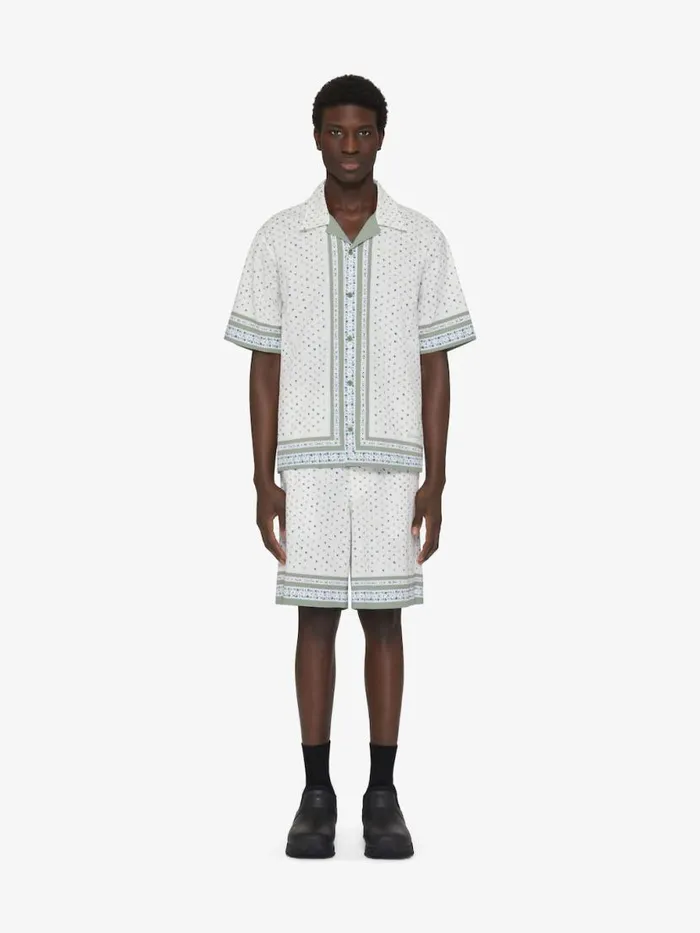 Boxy Fit Shirt In Cotton Seersucker With Floral Print Creamgreen Men Givenchy Shirts