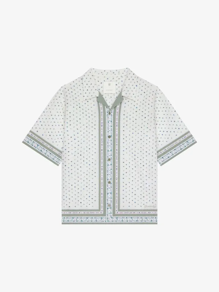 Boxy Fit Shirt In Cotton Seersucker With Floral Print Creamgreen Men Givenchy Shirts
