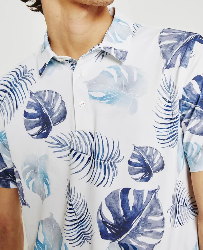 Bryce Polo Tropical Fronds Light Blue Mul Men AG Jeans Polos