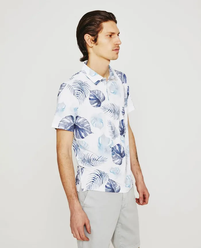 Bryce Polo Tropical Fronds Light Blue Mul Men AG Jeans Polos