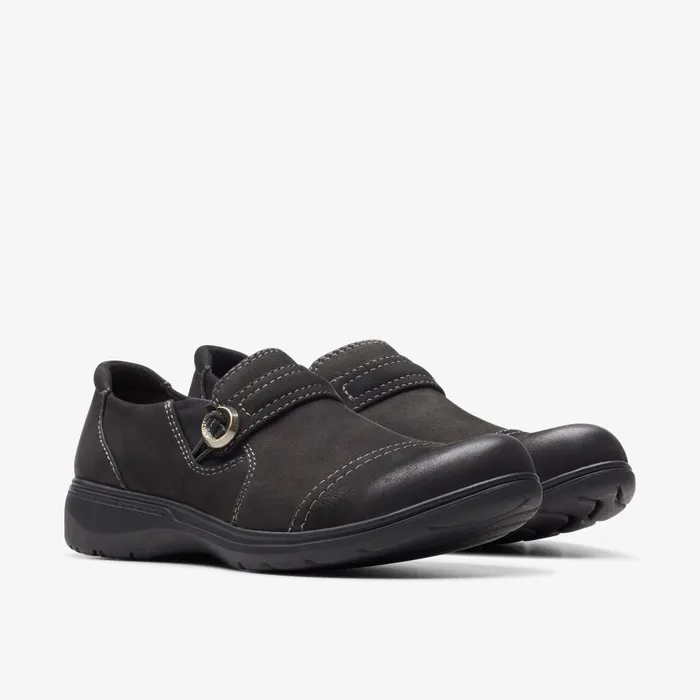 Carleigh Pearl Black Nubuck Women Clarks Clogs and Mules