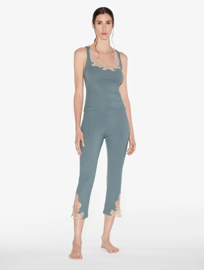 Cashmere Blend Ribbed Trousers In Sleepy Dream With Frastaglio Sleepwear La Perla Pajamas