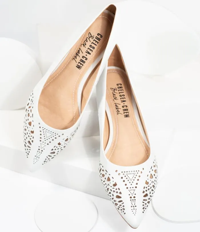 Chelsea Crew White Cutout Leather Sofia Flats Shoes Unique Vintage Flats