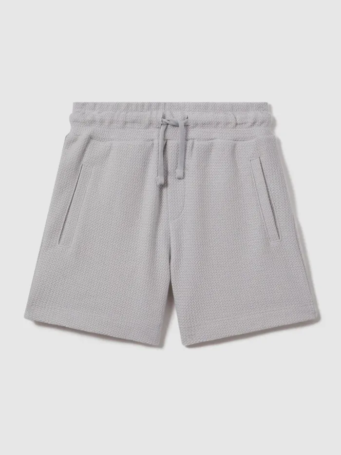 Children Reiss CoOrds Hester Textured Cotton Drawstring Shorts Silver