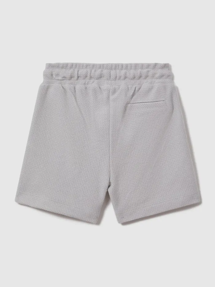 Children Reiss CoOrds Hester Textured Cotton Drawstring Shorts Silver