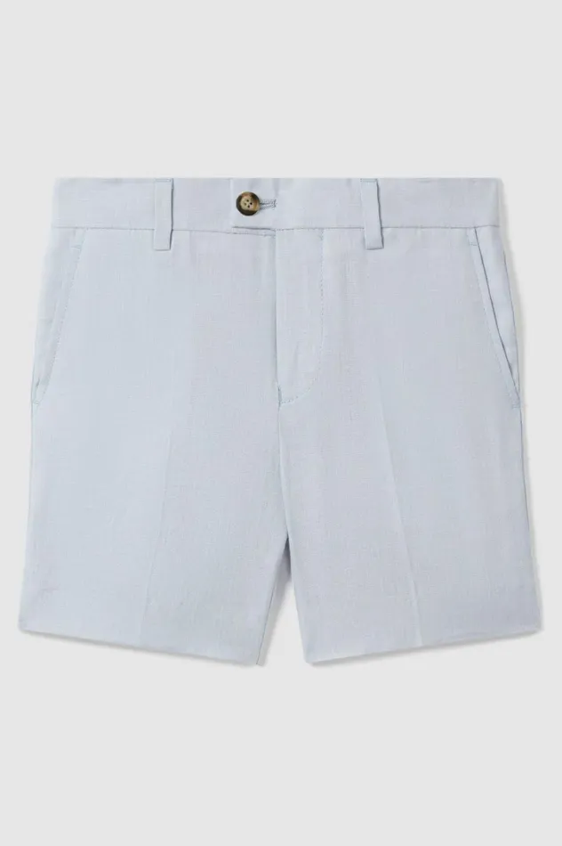 Children Reiss CoOrds Kin Slim Fit Linen Adjustable Shorts Soft Blue