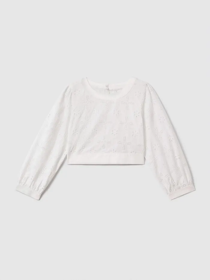 Children Reiss CoOrds Nella Cotton Broderie Lace Bow Back Top Ivory