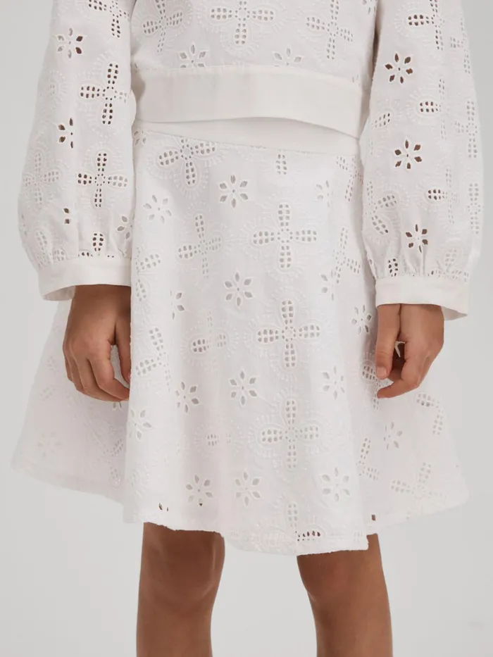 Children Reiss CoOrds Nella Cotton Broderie Lace Bow Back Top Ivory