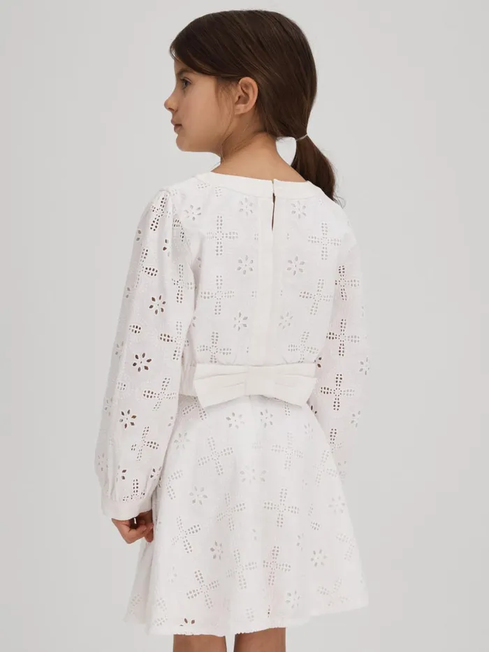 Children Reiss CoOrds Nella Cotton Broderie Lace Bow Back Top Ivory
