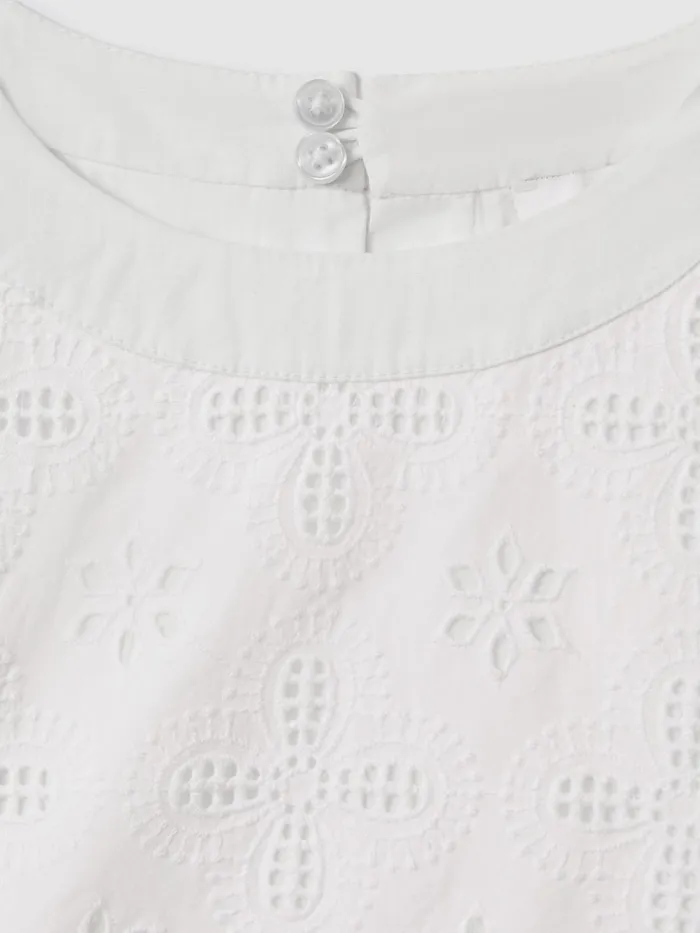Children Reiss CoOrds Nella Cotton Broderie Lace Bow Back Top Ivory