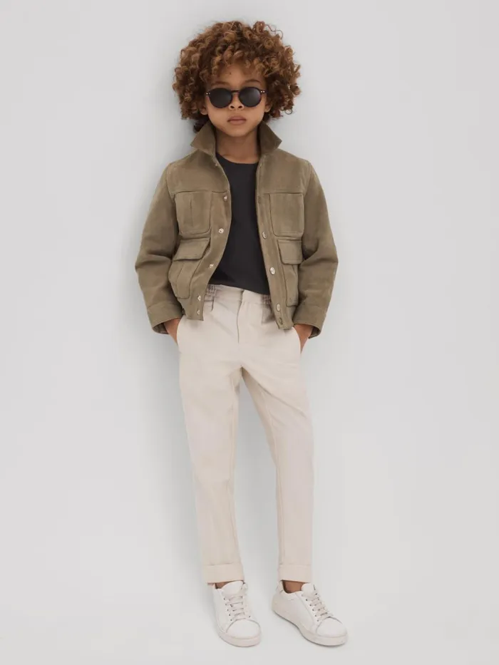Children Reiss Coats and Jackets Bas Suede Front Pocket Jacket Pistachio