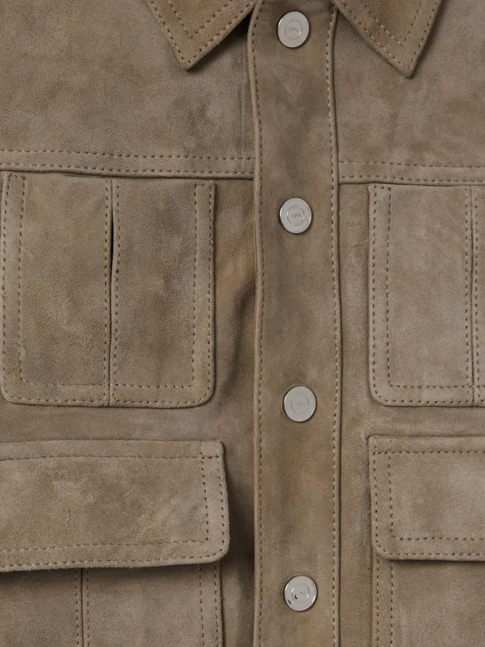 Children Reiss Coats and Jackets Bas Suede Front Pocket Jacket Pistachio