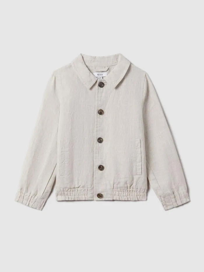 Children Reiss Coats and Jackets Cadiz Linen Elasticated Trim Bomber Jacket Stone