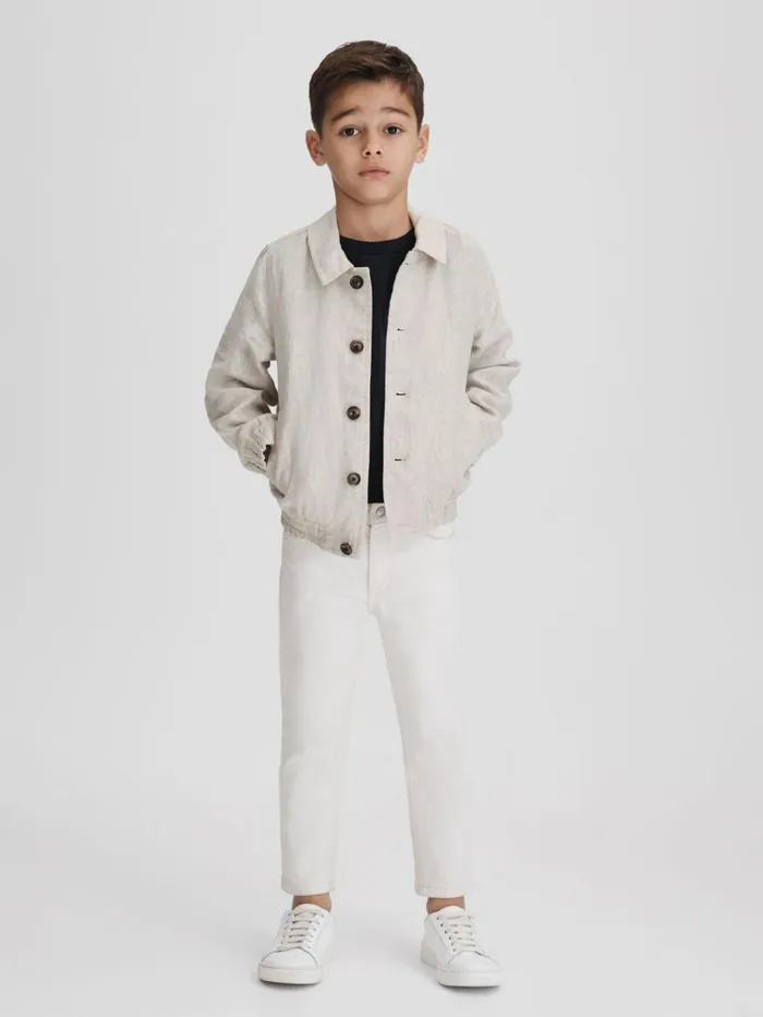 Children Reiss Coats and Jackets Cadiz Linen Elasticated Trim Bomber Jacket Stone