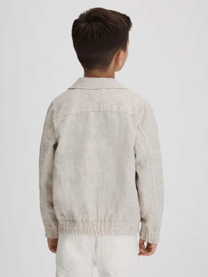 Children Reiss Coats and Jackets Cadiz Linen Elasticated Trim Bomber Jacket Stone