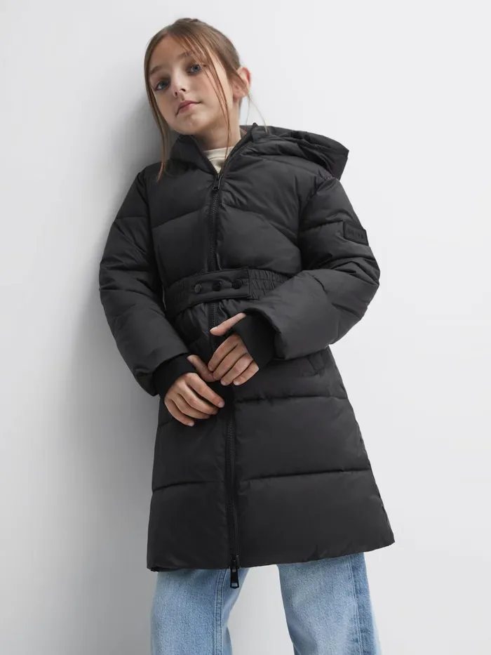 Children Reiss Coats and Jackets Tia Water Resistant Quilted Hooded Coat Black