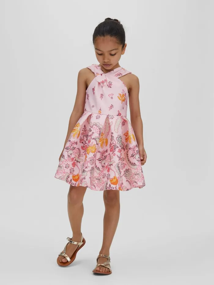 Children Reiss Dresses Alice Scuba Bow FitandFlare Dress Pink