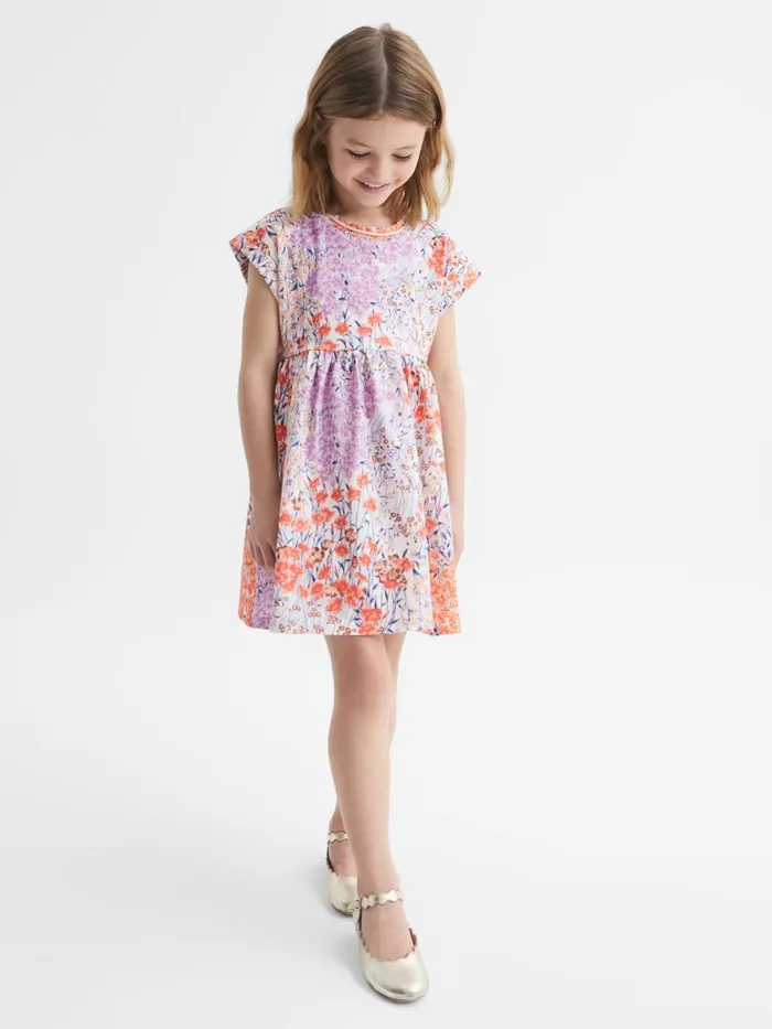 Children Reiss Dresses Dahlia Floral Print Jersey Dress Pink Print