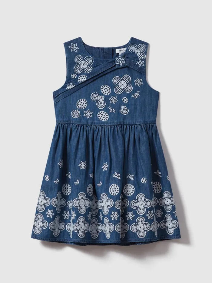 Children Reiss Dresses Penny Broderie Dress Denim