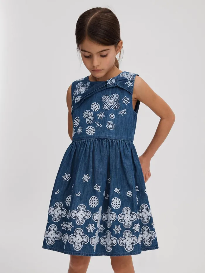 Children Reiss Dresses Penny Broderie Dress Denim