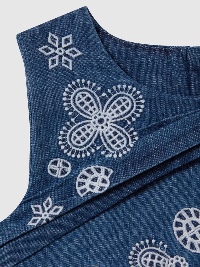 Children Reiss Dresses Penny Broderie Dress Denim