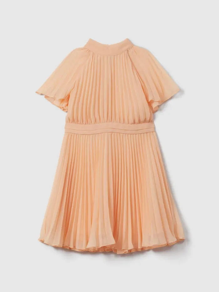 Children Reiss Dresses Verity Pleated Cape Sleeve Dress Apricot