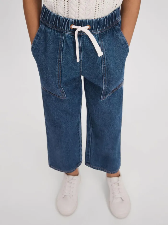 Children Reiss Jeans Marloe Drawstring Waist Straight Leg Jeans Blue