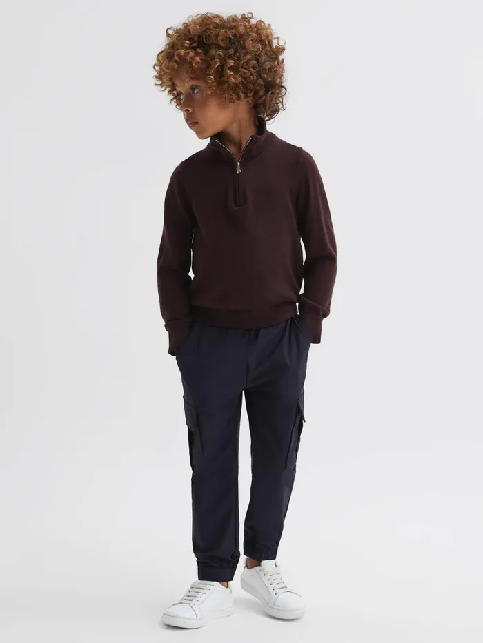 Children Reiss Knitwear Blackhall Merino Wool Zip Neck Jumper Bordeaux