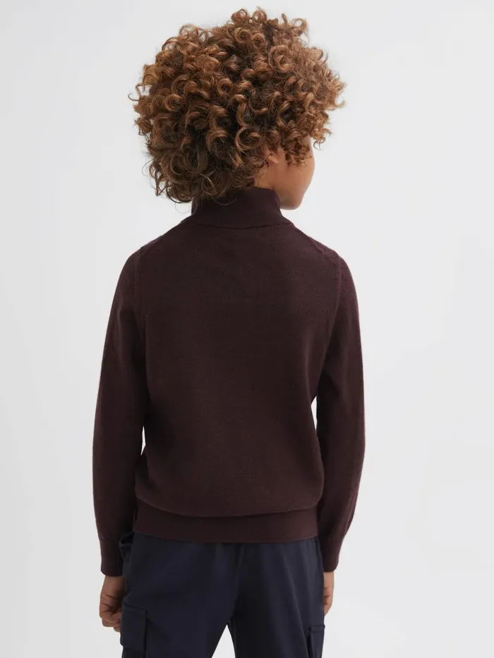 Children Reiss Knitwear Blackhall Merino Wool Zip Neck Jumper Bordeaux