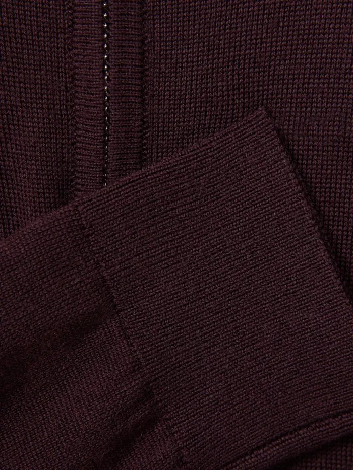 Children Reiss Knitwear Blackhall Merino Wool Zip Neck Jumper Bordeaux