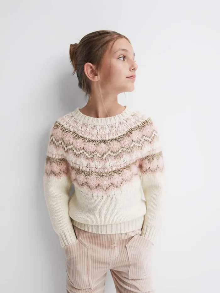 Children Reiss Knitwear Blythe Fairisle Knitted Jumper Pink
