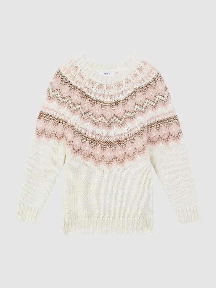 Children Reiss Knitwear Blythe Fairisle Knitted Jumper Pink