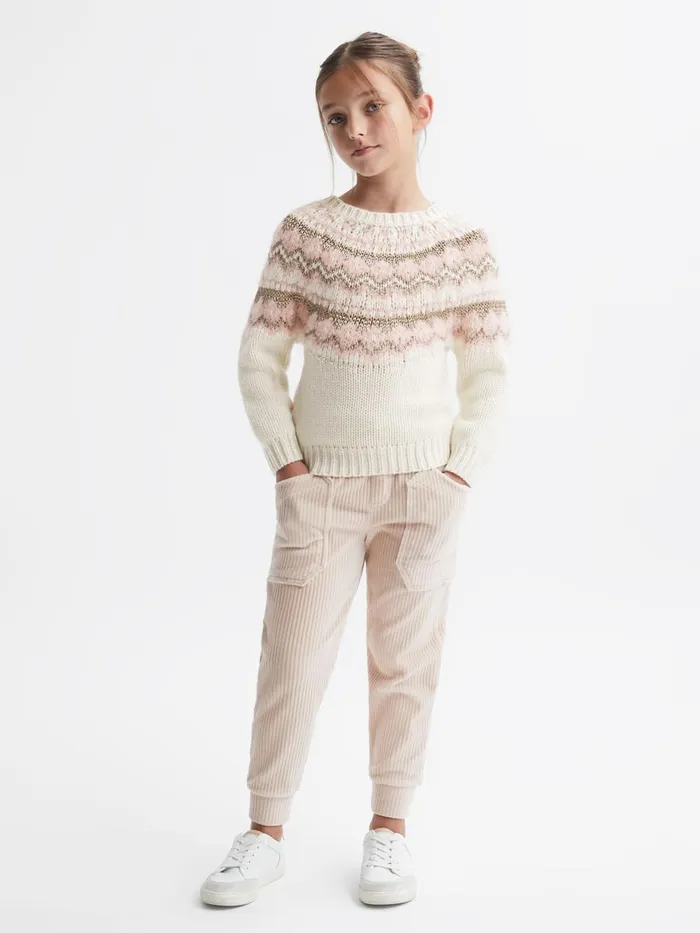 Children Reiss Knitwear Blythe Fairisle Knitted Jumper Pink