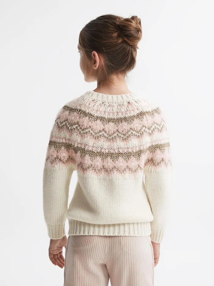 Children Reiss Knitwear Blythe Fairisle Knitted Jumper Pink