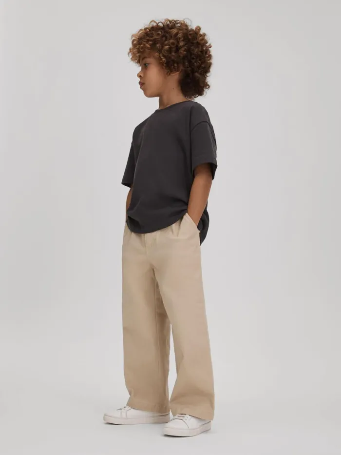 Children Reiss Pants Colter Elasticated Waist Cotton Blend Trousers Stone