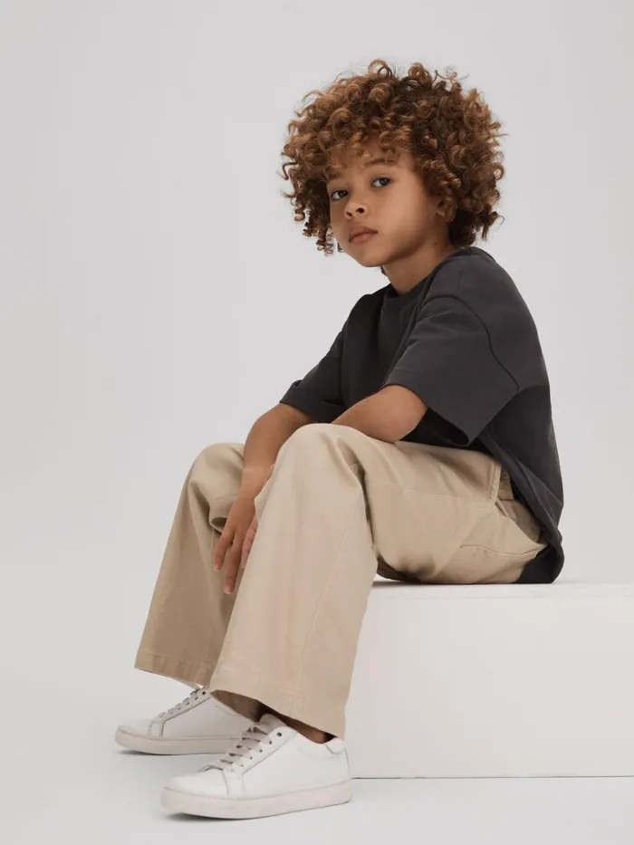 Children Reiss Pants Colter Elasticated Waist Cotton Blend Trousers Stone