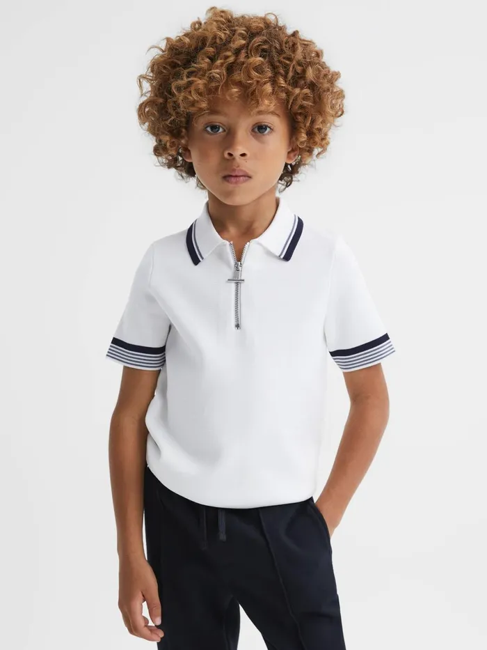 Children Reiss Polo Shirts Chelsea HalfZip Polo Shirt Optic White