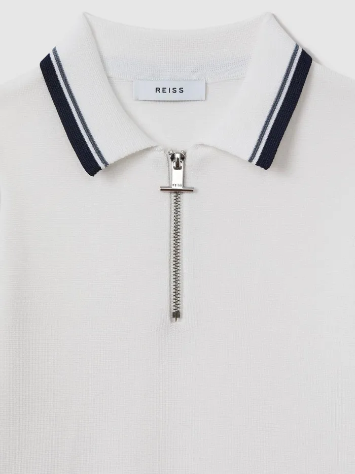 Children Reiss Polo Shirts Chelsea HalfZip Polo Shirt Optic White