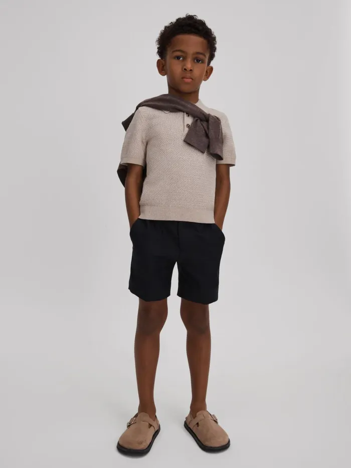 Children Reiss Polo Shirts Demetri Textured Cotton Polo Shirt Oatmeal Melange