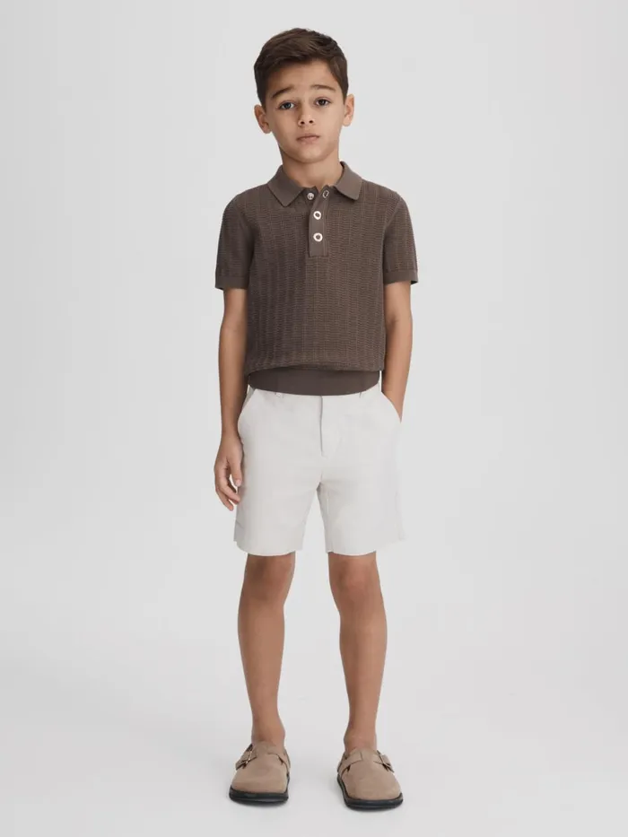 Children Reiss Polo Shirts Pascoe Textured Modal Blend Polo Shirt Pecan Brown Children Reiss Polo Shirts Pascoe Textured Modal Blend Polo Shirt Pecan Brown