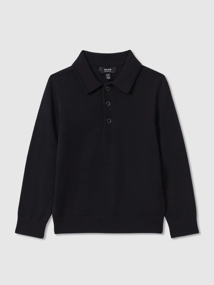 Children Reiss Polo Shirts Trafford Merino Wool Polo Shirt Navy