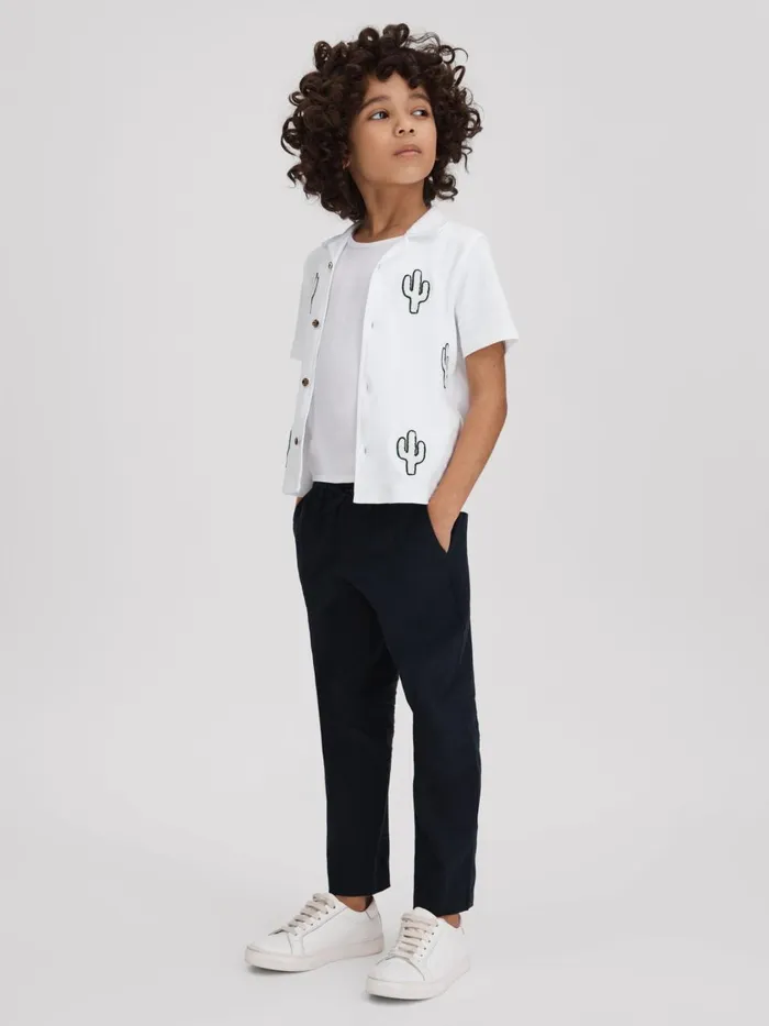 Children Reiss Shirts Aurora Cotton Cactus Cuban Collar Shirt White