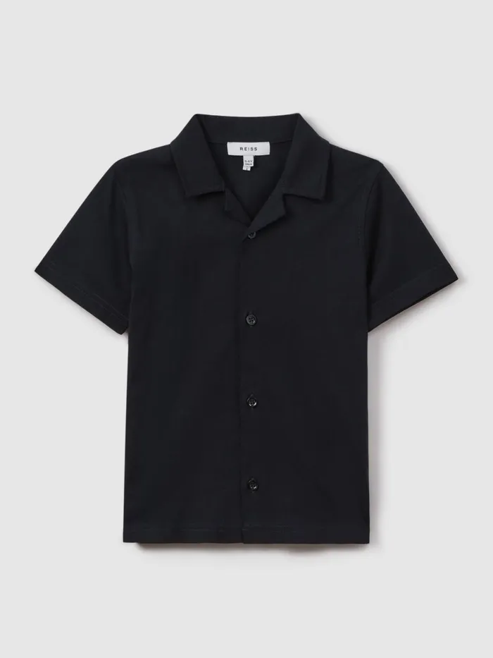 Children Reiss Shirts Caspa Cotton Cuban Collar Shirt Navy