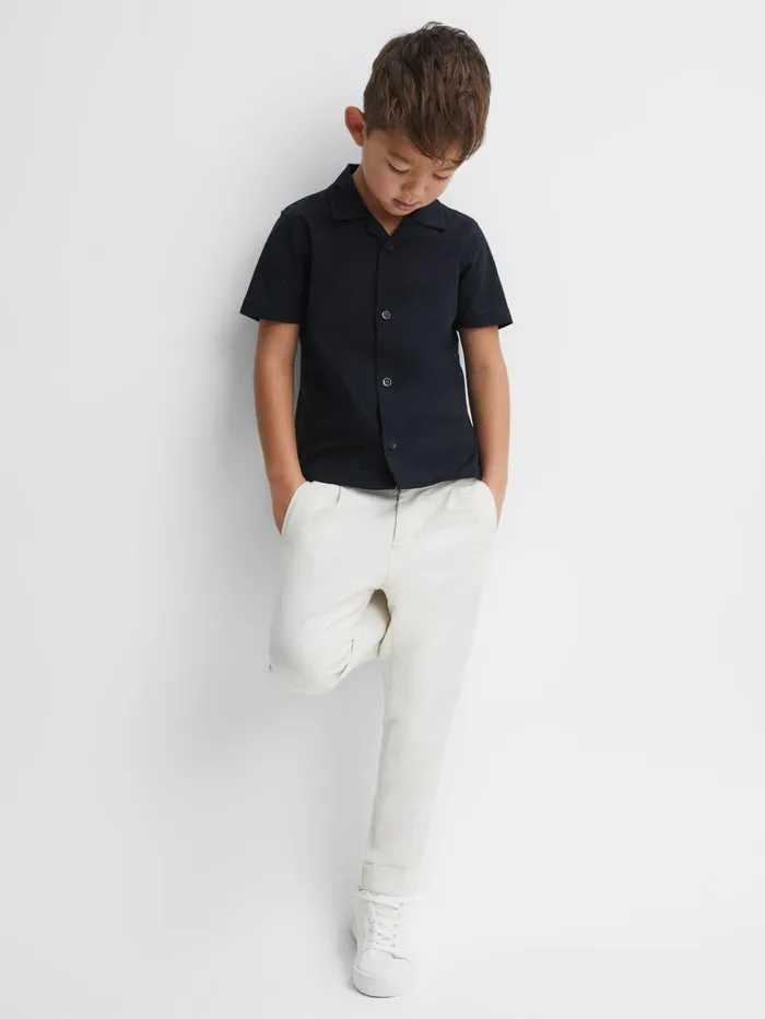 Children Reiss Shirts Caspa Cotton Cuban Collar Shirt Navy
